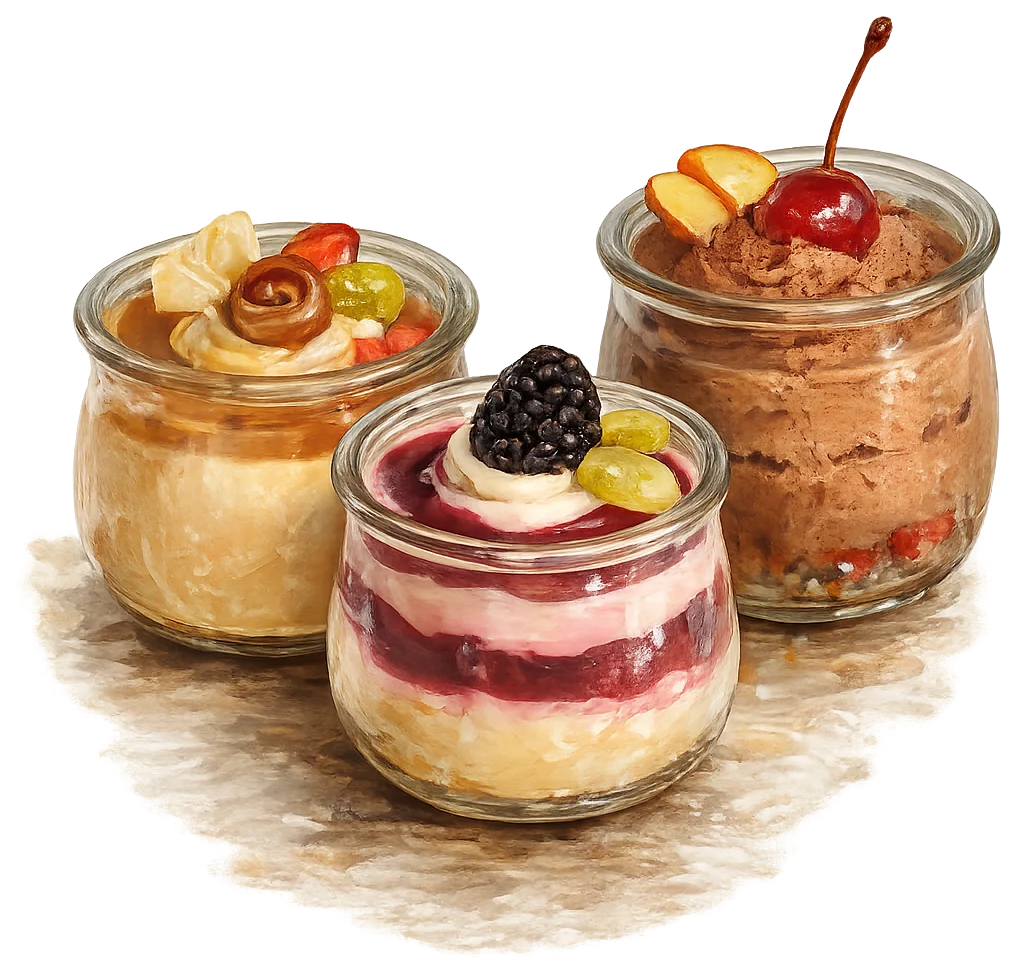 Grafik_Dessertglaeser_Kunst und Culinarium_Oelmalerei